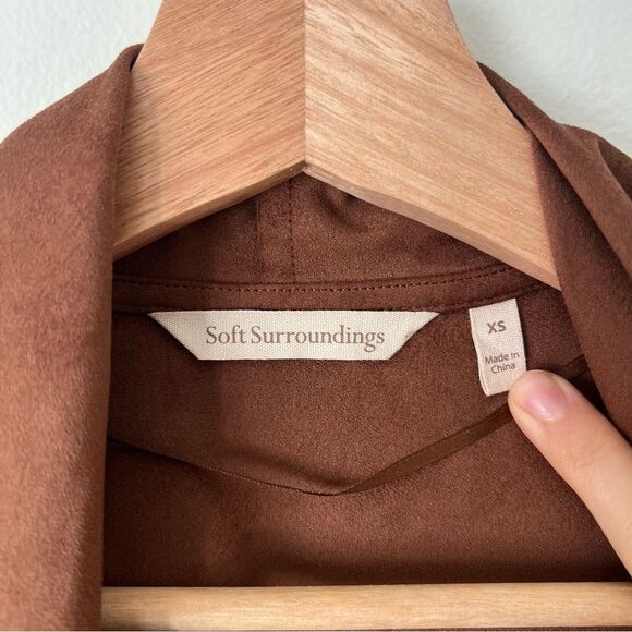 Soft Surroundings Shape Drape Faux Suede Brown Jacket Cardigan Size XS NWOT - Picture 7 of 11